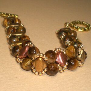 Iris Gold Silky Bead and Tiger Eye Gemstone Bracelet